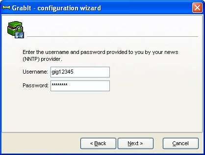 GrabIt - Configuration Wizard: logon info